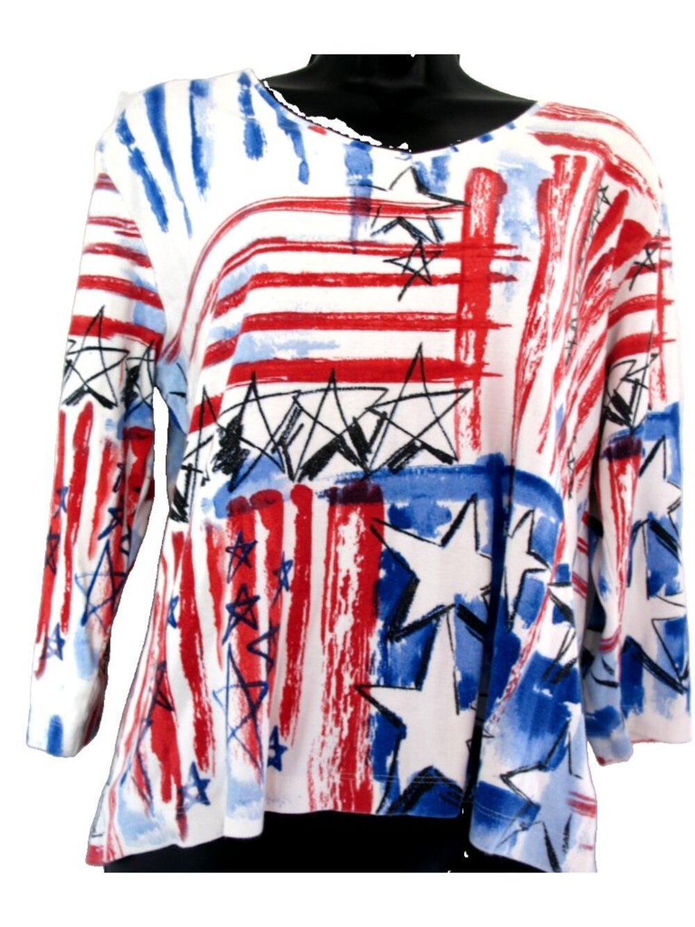 Women's CHICO'S tunic top Patriotic, Red, Blue, White size 2=Medium